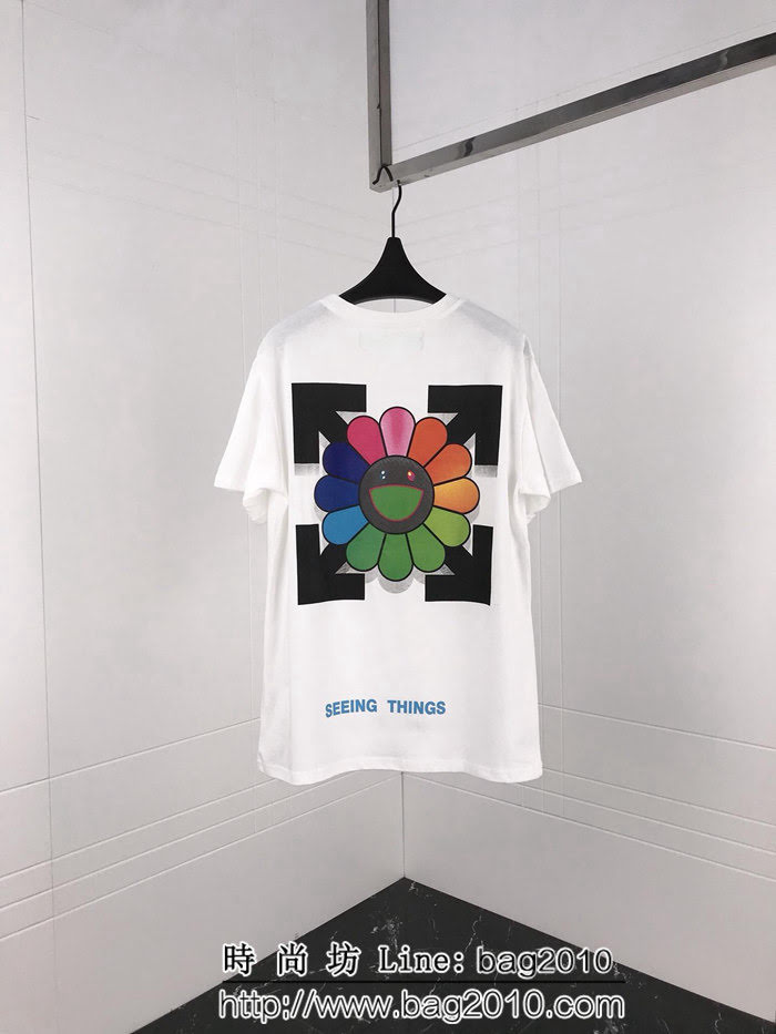 OFF-white19ss春夏新款 彩色太陽花印花 精梳棉短袖 男女同款 ydi1459